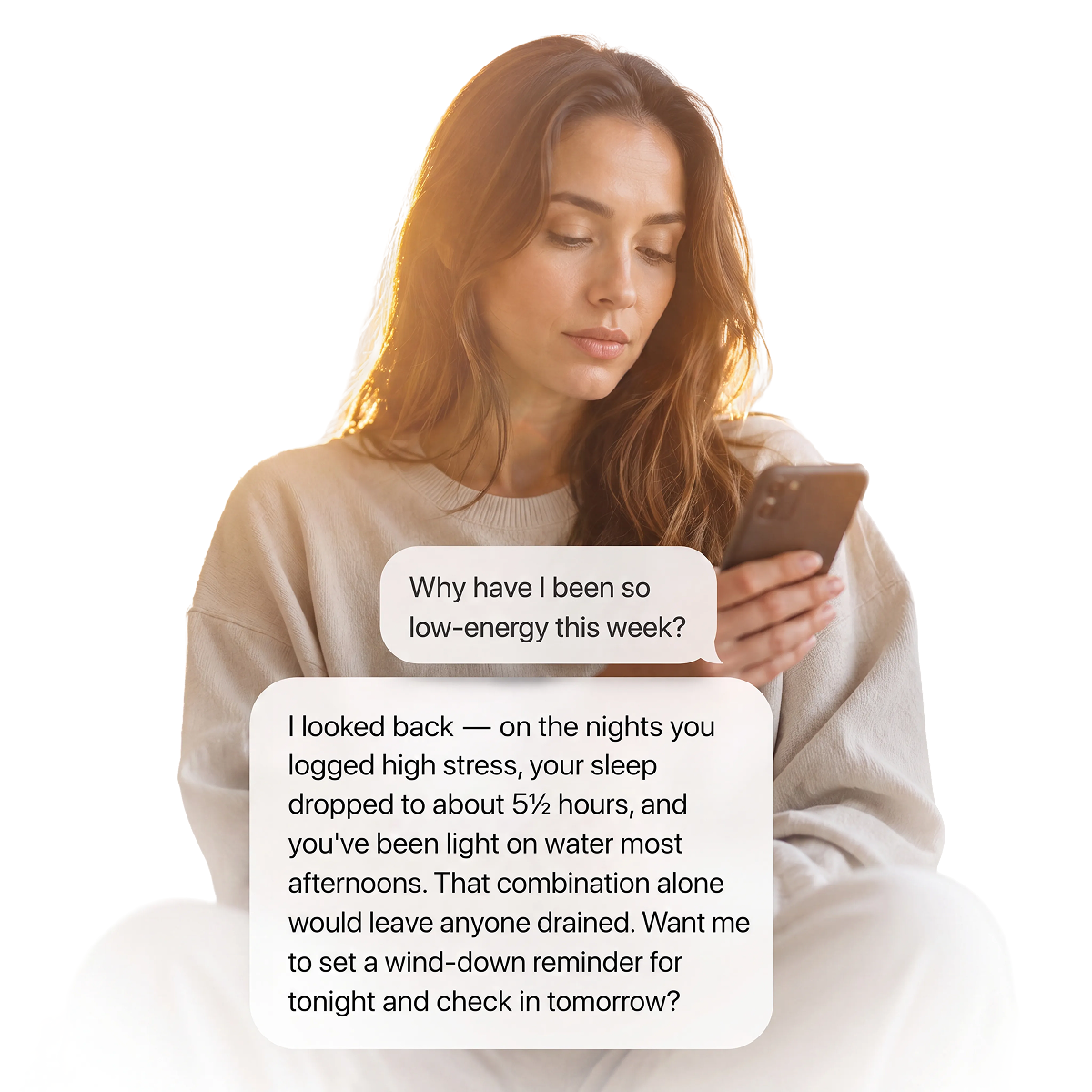 A woman asking Emerge Health AI why she's been low on energy